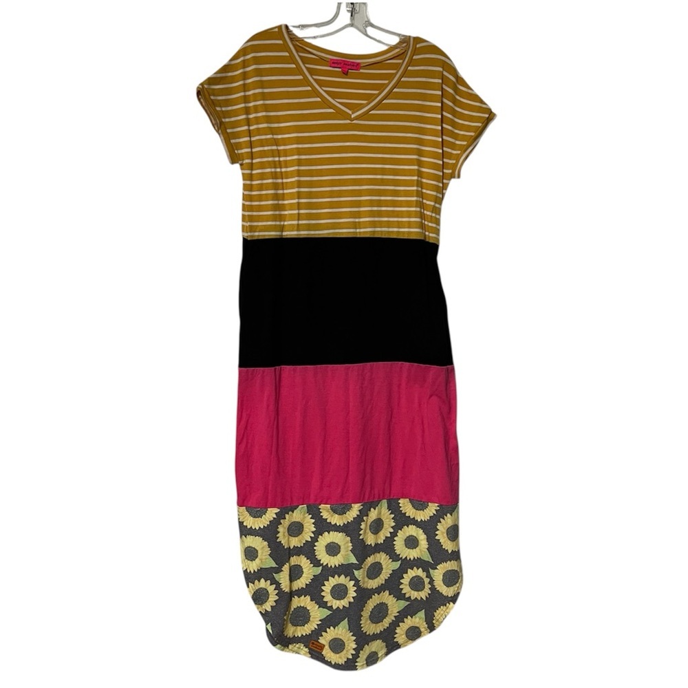Simply Southern Mustard and Pink Colorblock sunflower print Maxi Dress, pockets